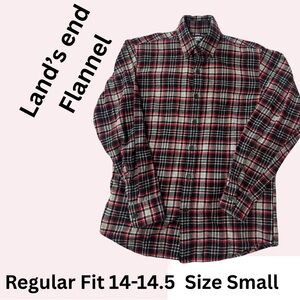 Lands' End Black and Red Plaid Flannel Button-Down Shirt